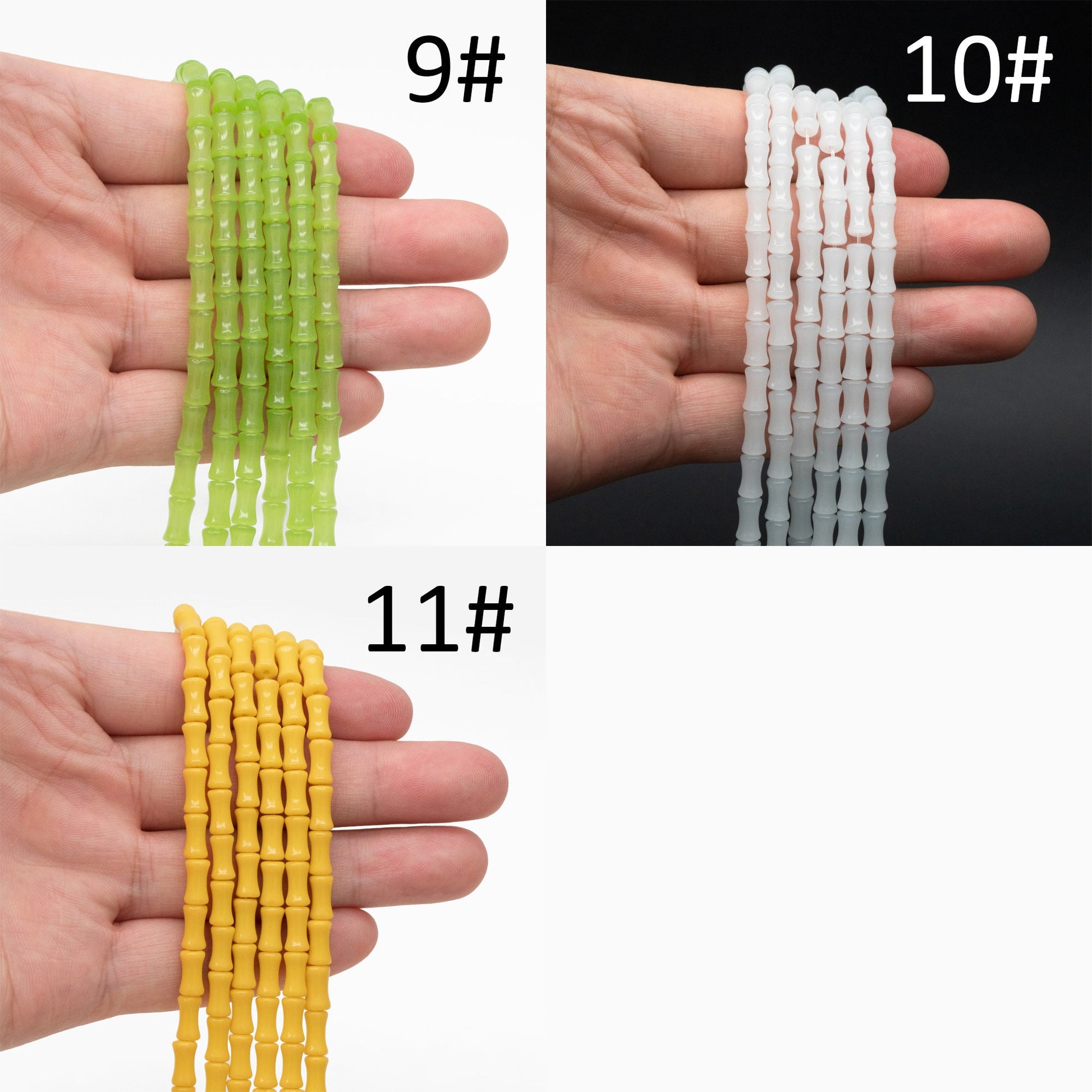48pcs Smooth Tube Glass beads 4x8mm, Bamboo Shaped Crystal Beads, Multi Colors (GM-049)