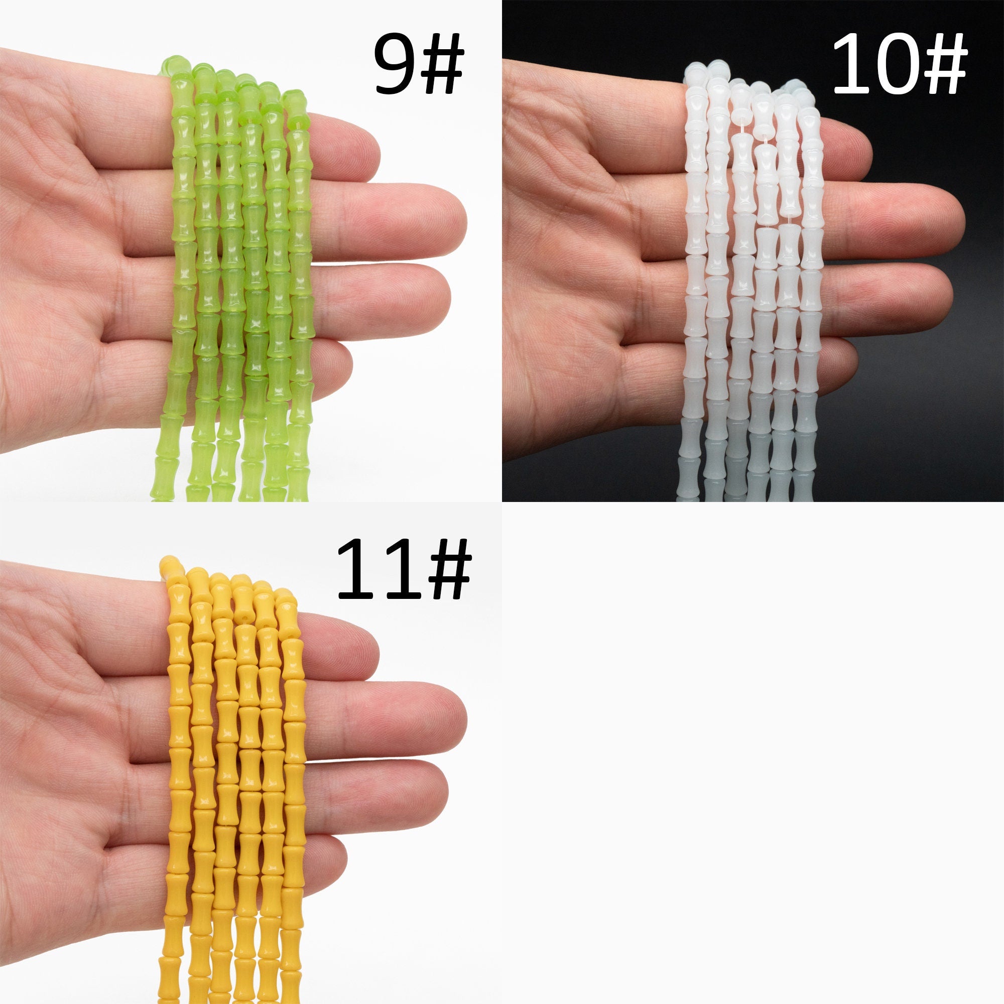 48pcs Smooth Tube Glass beads 4x8mm, Bamboo Shaped Crystal Beads, Multi Colors (GM-049)
