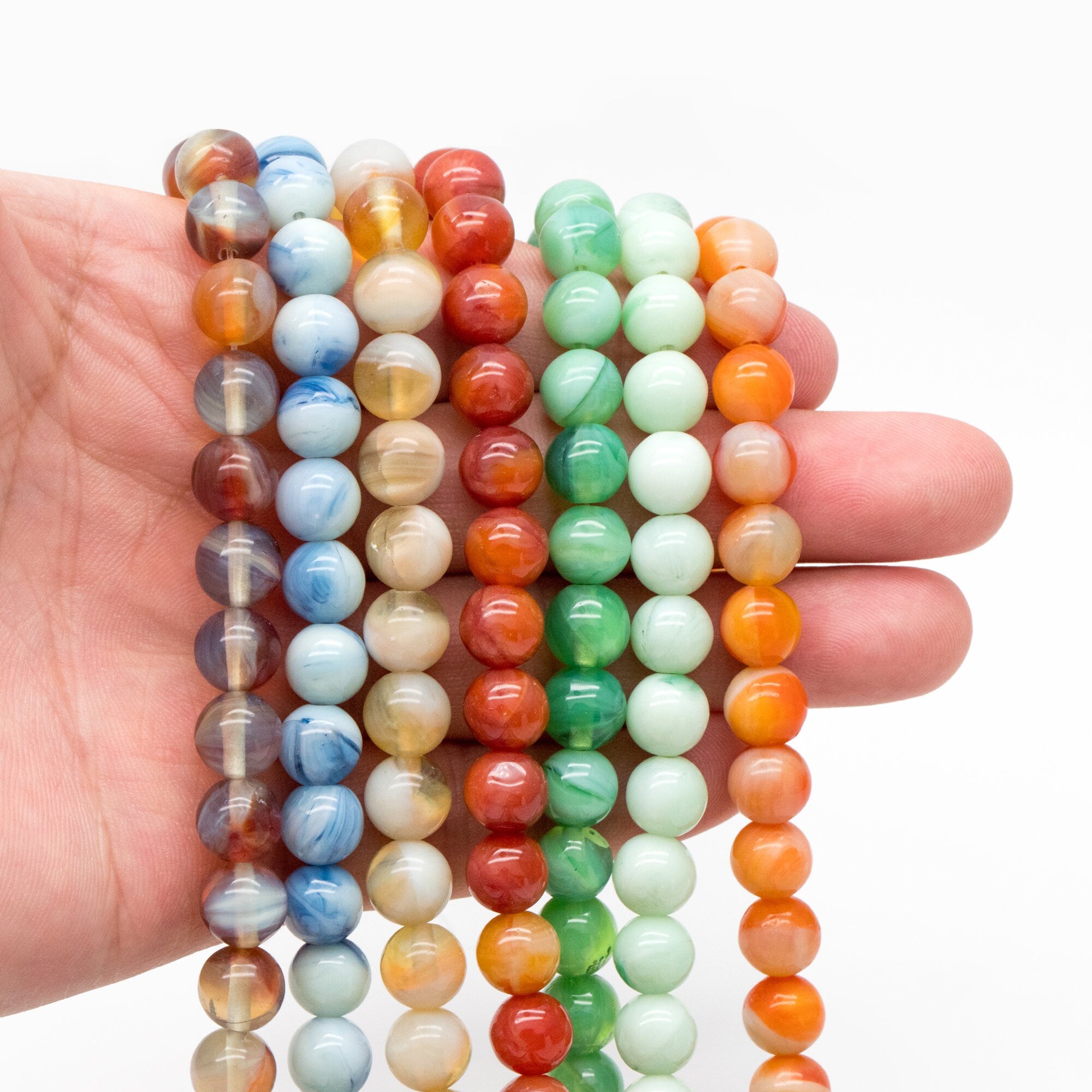 65pcs Smooth Round Glass beads 8mm, Faux Gemstone Beads, Imitation Natural Stone (GM-050)
