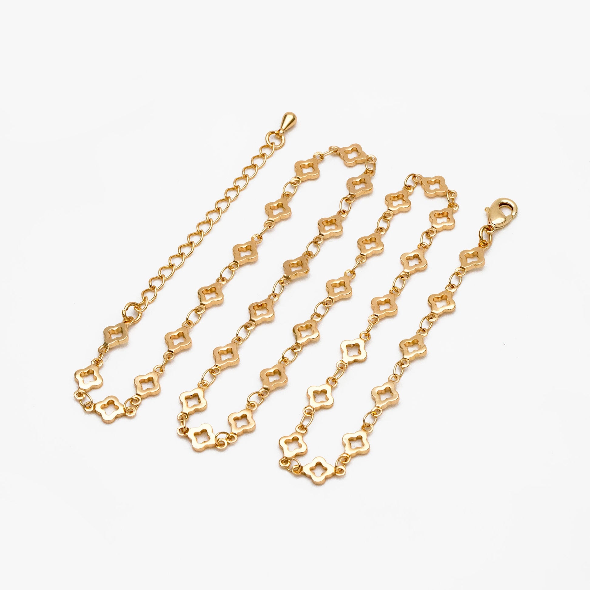 Gold/ Silver Tone Four Leaf Clover Beaded Chain 5.6mm, Finished Bracelet/ Anklet/ Necklace with Extender Chain, Ready to Wear (#LK-605)