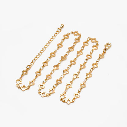 Gold/ Silver Tone Four Leaf Clover Beaded Chain 5.6mm, Finished Bracelet/ Anklet/ Necklace with Extender Chain, Ready to Wear (#LK-605)