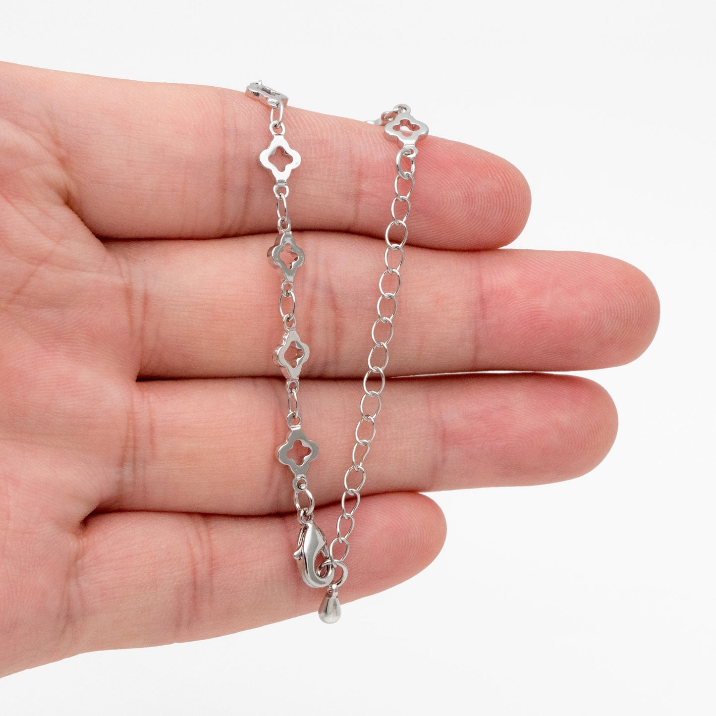 Gold/ Silver Tone Four Leaf Clover Beaded Chain 5.6mm, Finished Bracelet/ Anklet/ Necklace with Extender Chain, Ready to Wear (#LK-605)