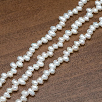 Freshwater Oval Pearl 7-8mm, Top Side Drilled, Natural Teardrop Pearl Beads -(PL-80)/ 14.5" Full strand
