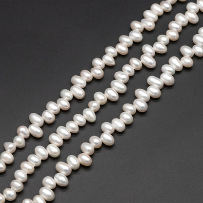 Freshwater Oval Pearl 7-8mm, Top Side Drilled, Natural Teardrop Pearl Beads -(PL-80)/ 14.5" Full strand