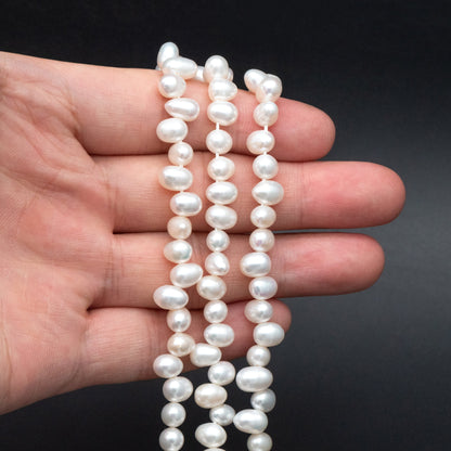 Freshwater Oval Pearl 7-8mm, Top Side Drilled, Natural Teardrop Pearl Beads -(PL-80)/ 14.5" Full strand
