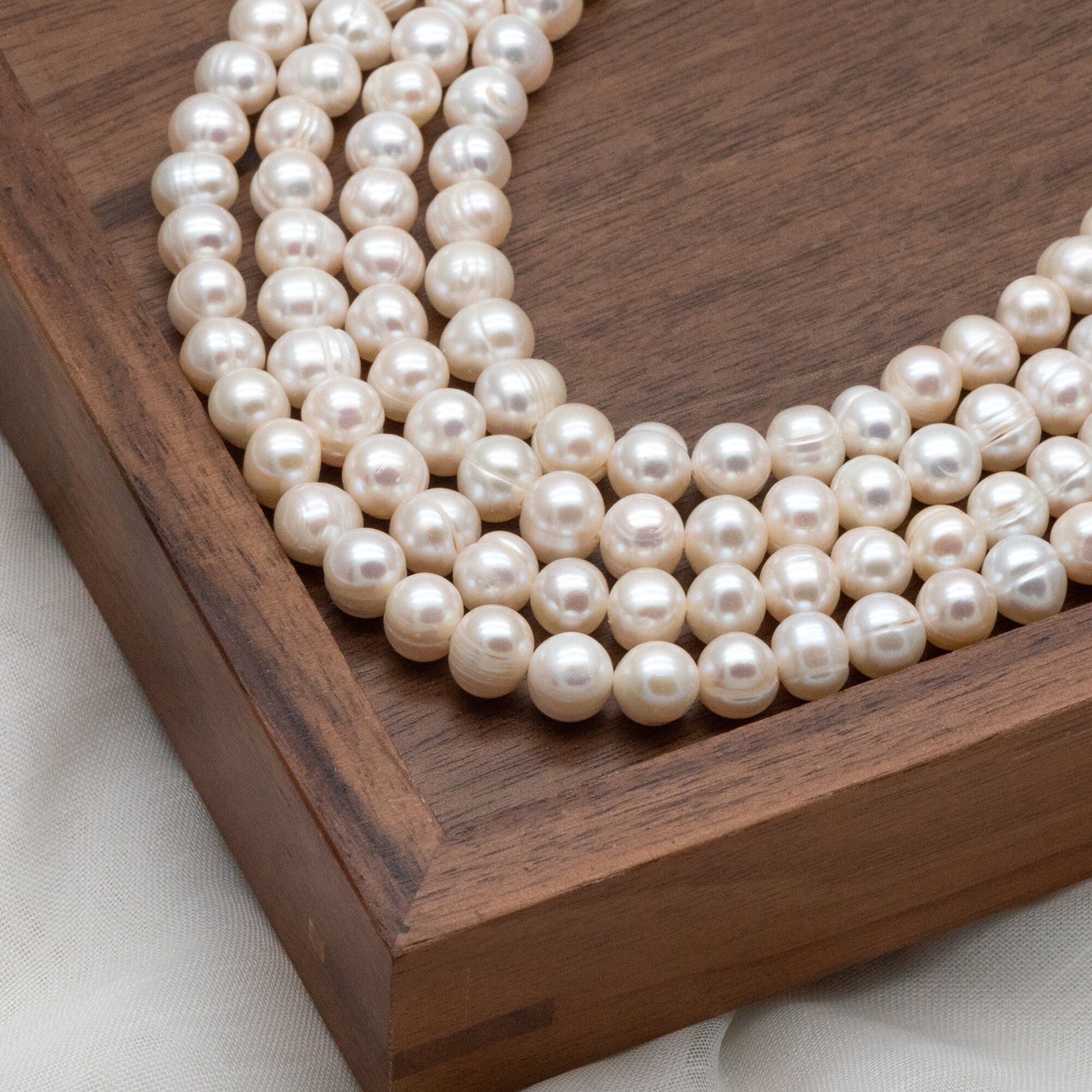 Freshwater Potato Pearls 7x9mm, Natural White Oval Pearls, Loose Pearl Beads Wholesale - (PL-82)/ 15" strand