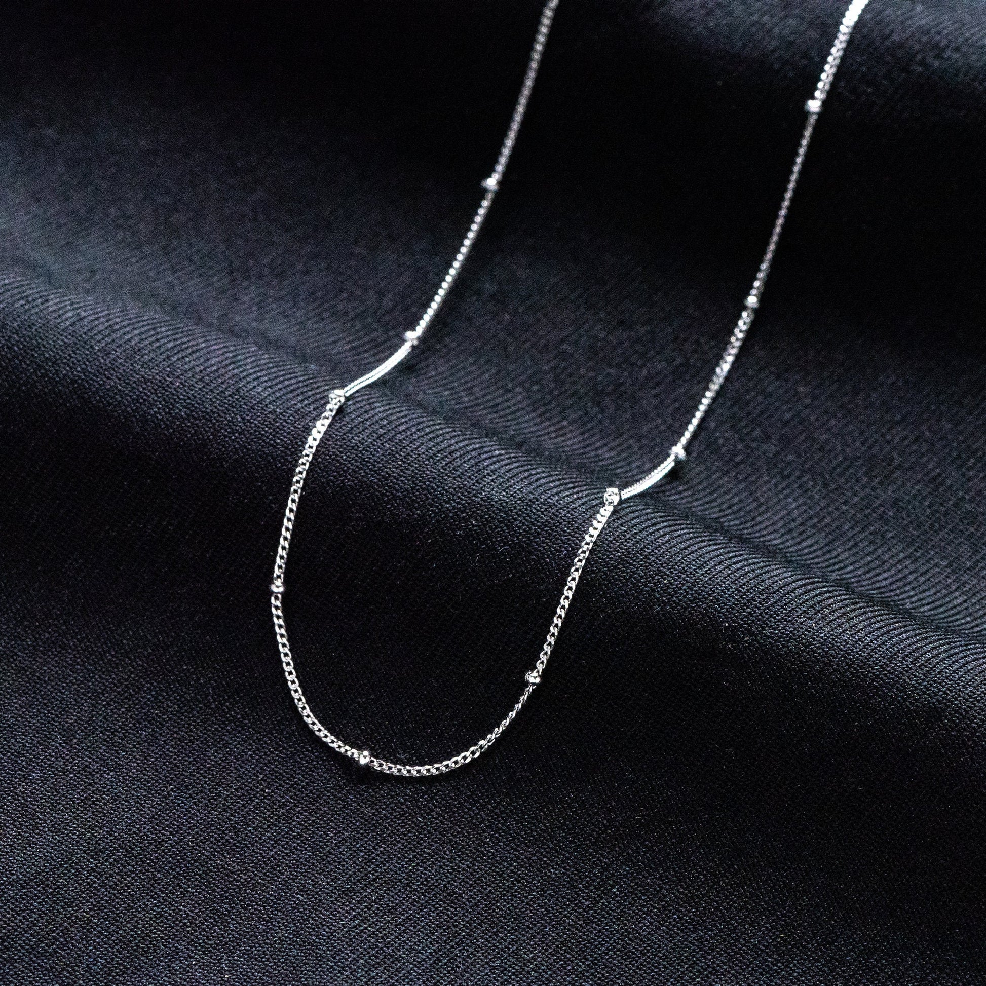 Sterling Silver .925 Beaded Necklaces, Rhodium plated Chains, 1mm Curb Chain with 1.8mm Round Beads, 16-18 Inch Ready to Wear (CY-050)