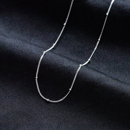 Sterling Silver .925 Beaded Necklaces, Rhodium plated Chains, 1mm Curb Chain with 1.8mm Round Beads, 16-18 Inch Ready to Wear (CY-050)