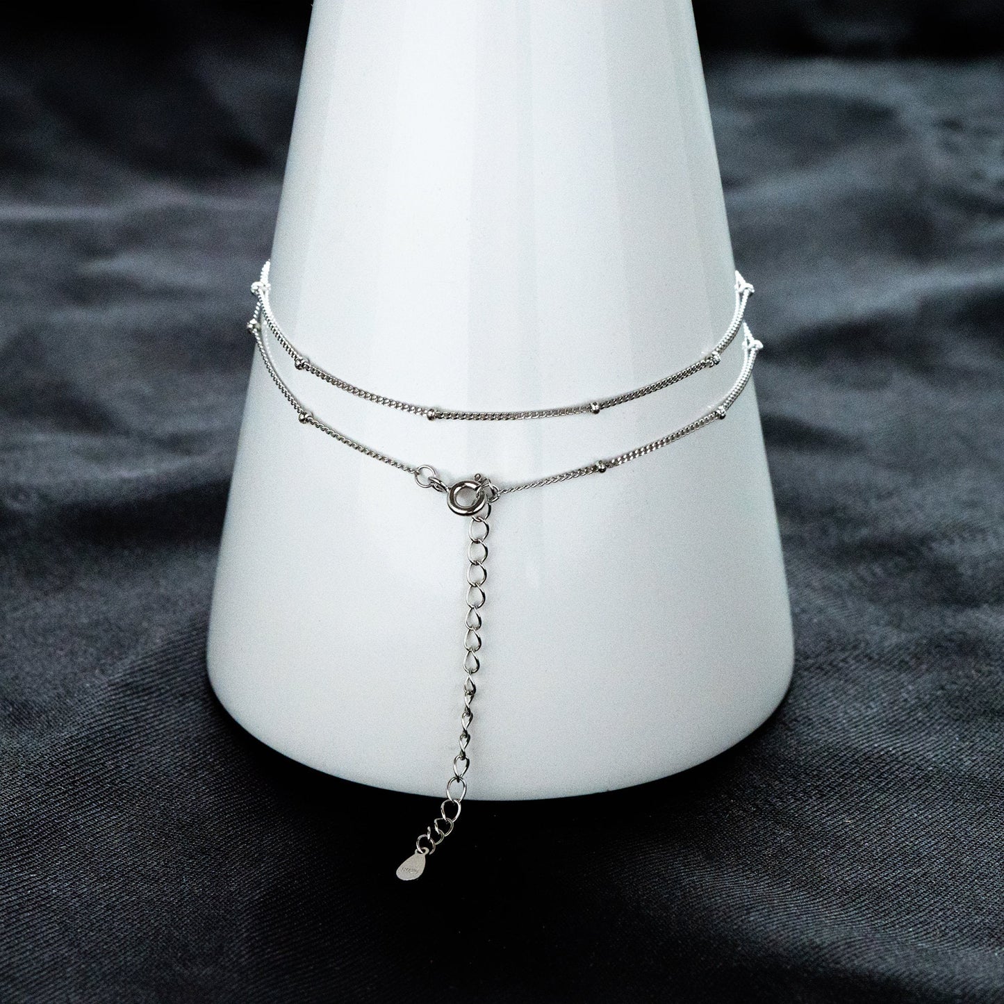 Sterling Silver .925 Beaded Necklaces, Rhodium plated Chains, 1mm Curb Chain with 1.8mm Round Beads, 16-18 Inch Ready to Wear (CY-050)