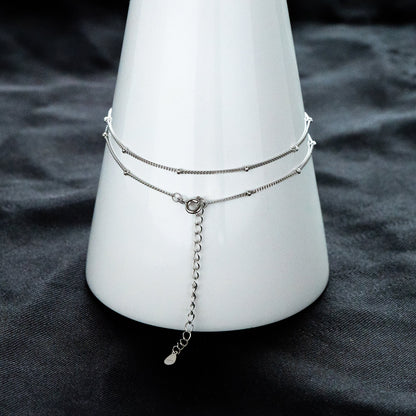 Sterling Silver .925 Beaded Necklaces, Rhodium plated Chains, 1mm Curb Chain with 1.8mm Round Beads, 16-18 Inch Ready to Wear (CY-050)