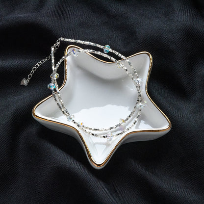 Sterling Silver Square Beaded Necklaces, 1.6mm Silver Bead Chain with 6mm Rondelle Crystal, Ready to Wear (CY-054)