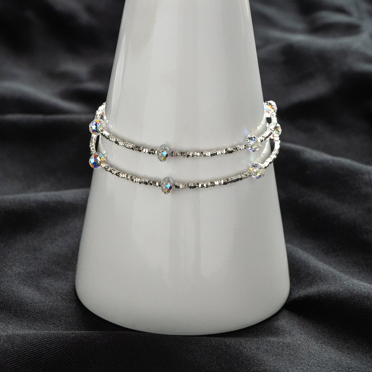 Sterling Silver Square Beaded Necklaces, 1.6mm Silver Bead Chain with 6mm Rondelle Crystal, Ready to Wear (CY-054)