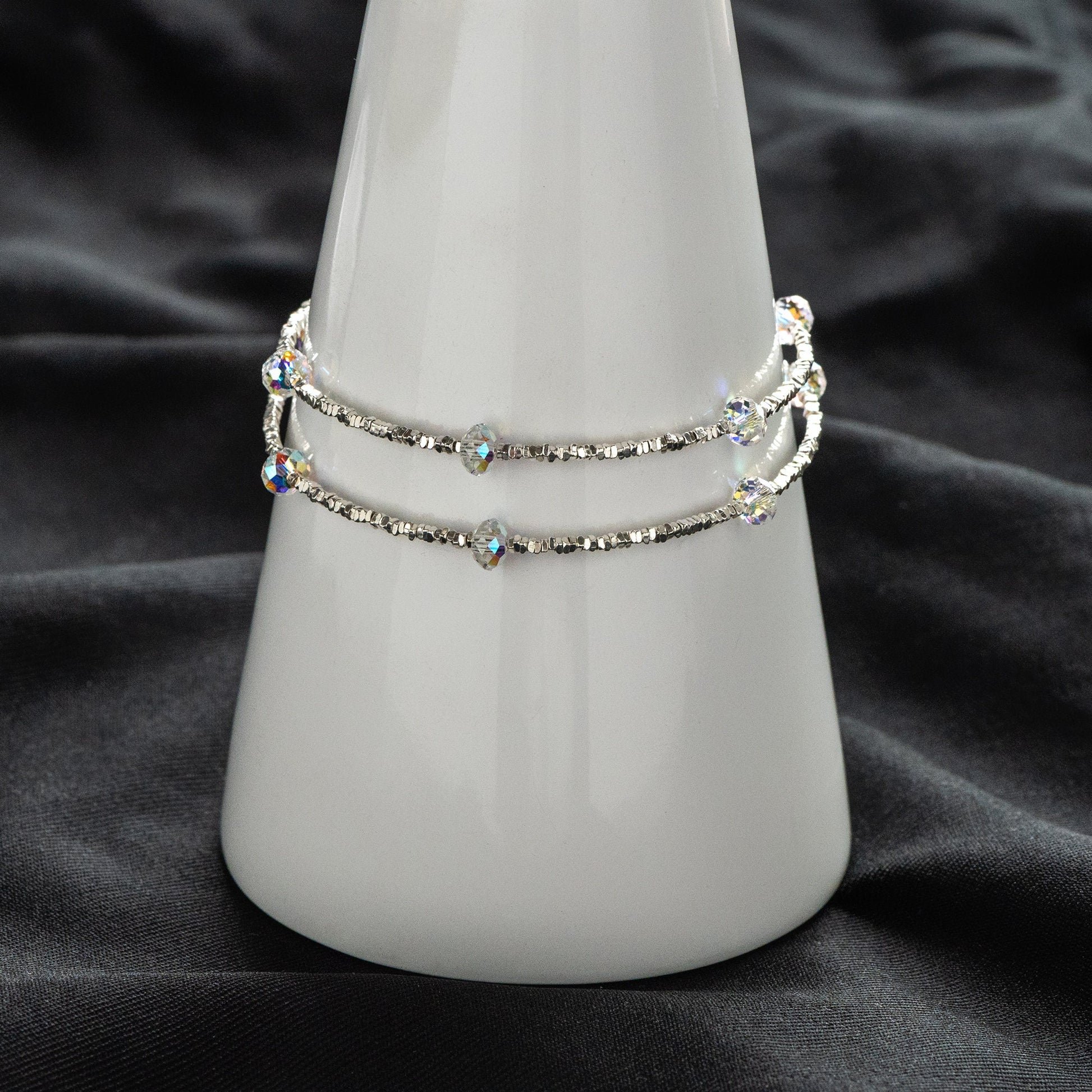 Sterling Silver Square Beaded Necklaces, 1.6mm Silver Bead Chain with 6mm Rondelle Crystal, Ready to Wear (CY-054)