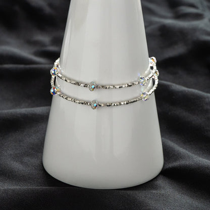 Sterling Silver Square Beaded Necklaces, 1.6mm Silver Bead Chain with 6mm Rondelle Crystal, Ready to Wear (CY-054)