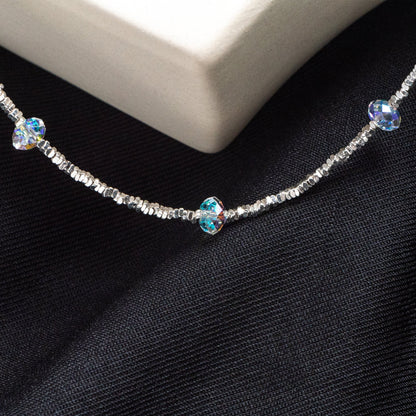 Sterling Silver Square Beaded Necklaces, 1.6mm Silver Bead Chain with 6mm Rondelle Crystal, Ready to Wear (CY-054)