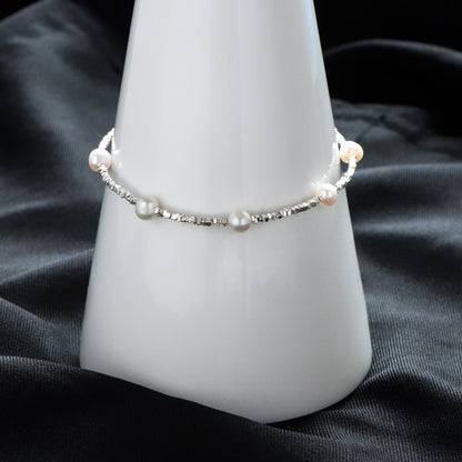Sterling Silver Beaded Bracelet with Natural Pearls, Adjustable Solid .925 Silver Bracelets (CY-055)