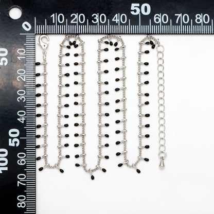 Rhodium plated Brass Enamel Chain, Adjustable Bracelet/ Anklet/ Necklace, White/ Black (#LK-202)