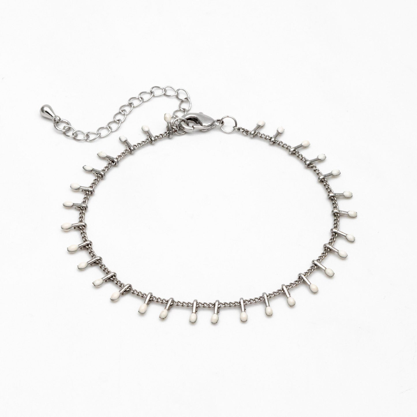 Rhodium plated Brass Enamel Chain, Adjustable Bracelet/ Anklet/ Necklace, White/ Black (#LK-202)