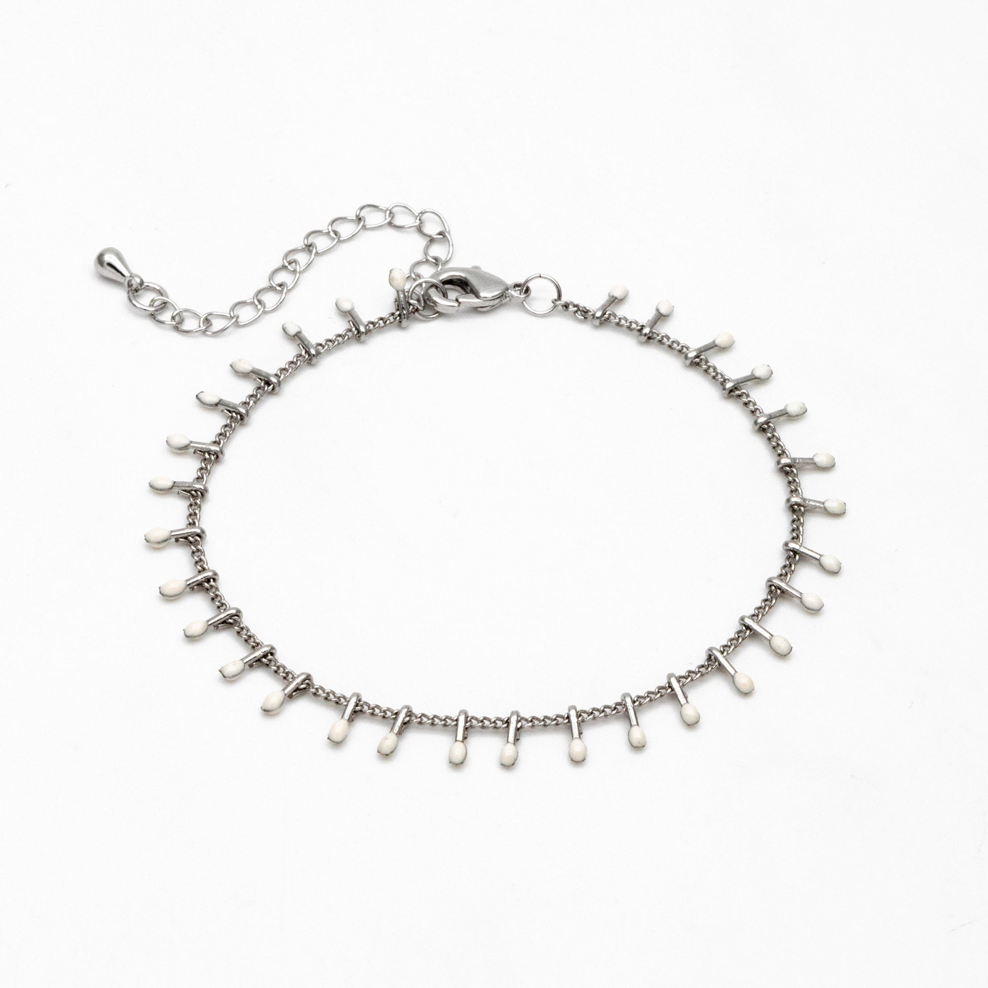 Rhodium plated Brass Enamel Chain, Adjustable Bracelet/ Anklet/ Necklace, White/ Black (#LK-202)