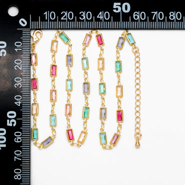 Mix Color Glass Beaded Chain, Rectangle Shape Gold Chain, Finished Bracelet/ Anklet/ Necklace with Extender Chain, Ready to Wear (#LK-609)