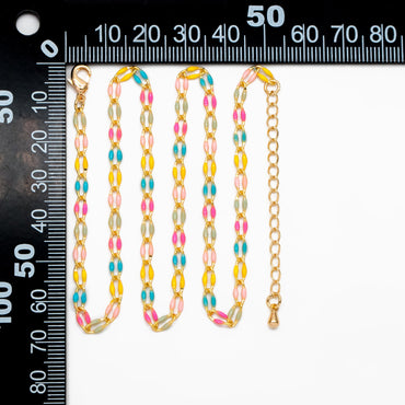 Mix Color Enamel Curb Chains 3mm, Finished Enamel Bracelet/ Anklet/ Necklace with Extender Chain, Ready to Wear (#LK-606)