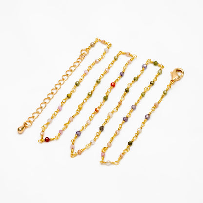 Gemstone CZ Beaded Rosary Chain, Cubic Zirconia Chains, Finished Bracelet/ Anklet/ Necklace with Extender Chain, Ready to Wear (#LK-608)