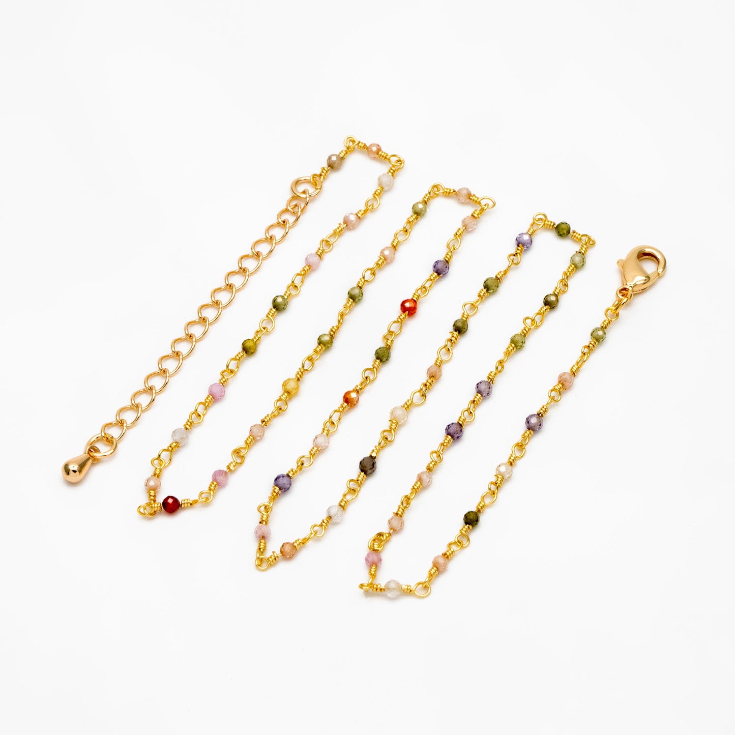 Gemstone CZ Beaded Rosary Chain, Cubic Zirconia Chains, Finished Bracelet/ Anklet/ Necklace with Extender Chain, Ready to Wear (#LK-608)