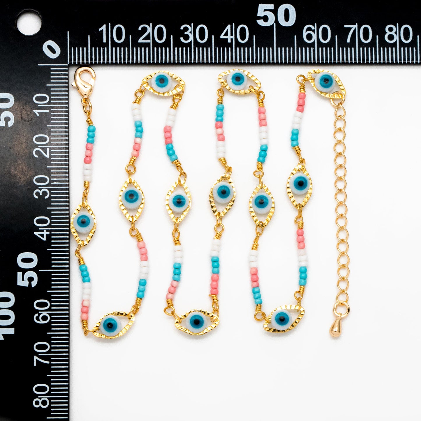 Gold Evil Eye Chain with Seed Beads, Finished Bracelet/ Anklet/ Necklace with Adjustable Extender Chain, Ready to Wear (#LK-611)