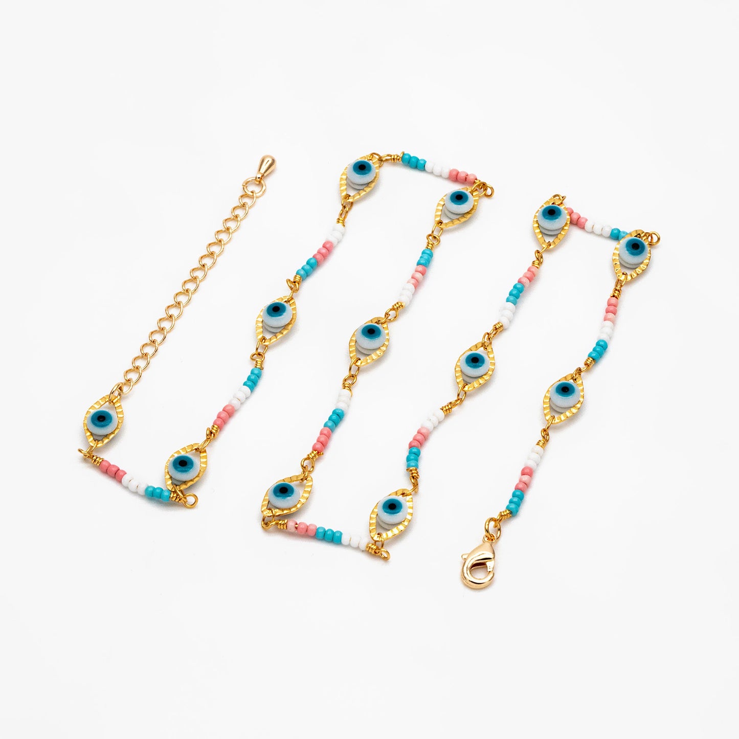 Gold Evil Eye Chain with Seed Beads, Finished Bracelet/ Anklet/ Necklace with Adjustable Extender Chain, Ready to Wear (#LK-611)