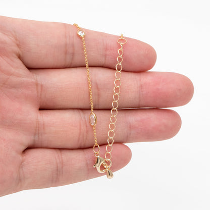 CZ Pave Gold Oval and Round Beads Chain, Adjustable Necklace with Extender, 18K Gold plated Brass, Ready to Wear (#LK-612)