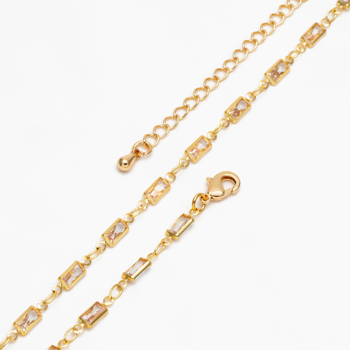 Gold Rectangle Cubic Zirconia Chain, Finished Bracelet/ Anklet/ Necklace with Extender Chain, Ready to Wear (#LK-613)