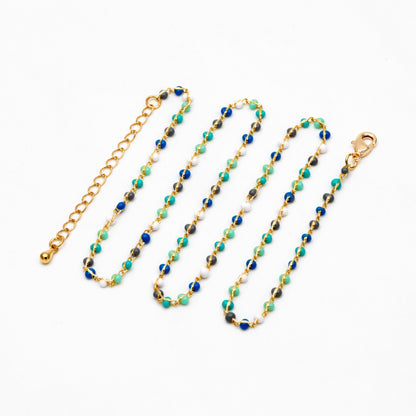 Mix Color Enamel Bead Chains 1.8mm, Finished Bracelet/ Anklet/ Necklace with Extender Chain, Gold plated Brass, Ready to Wear (#LK-615)