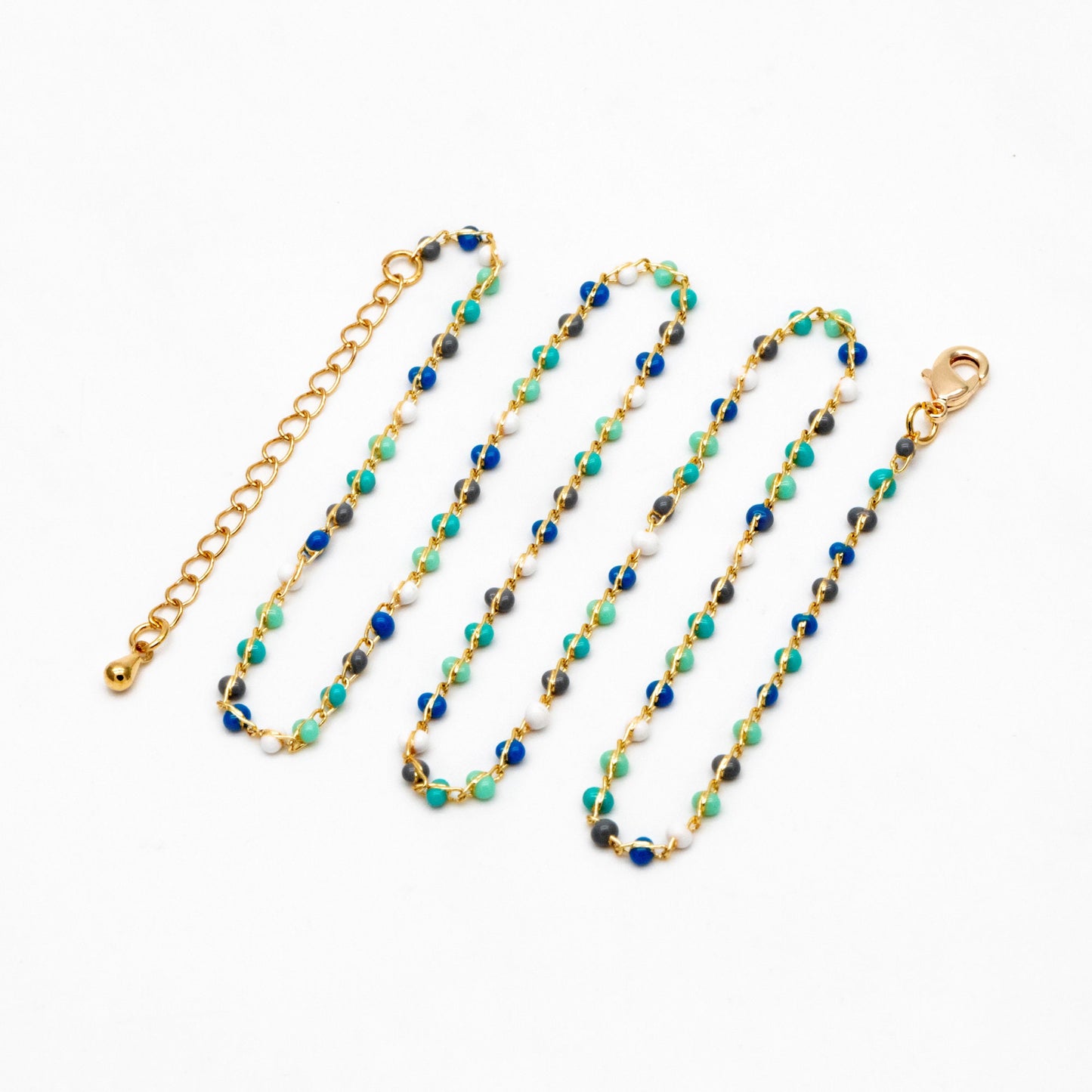 Mix Color Enamel Bead Chains 1.8mm, Finished Bracelet/ Anklet/ Necklace with Extender Chain, Gold plated Brass, Ready to Wear (#LK-615)