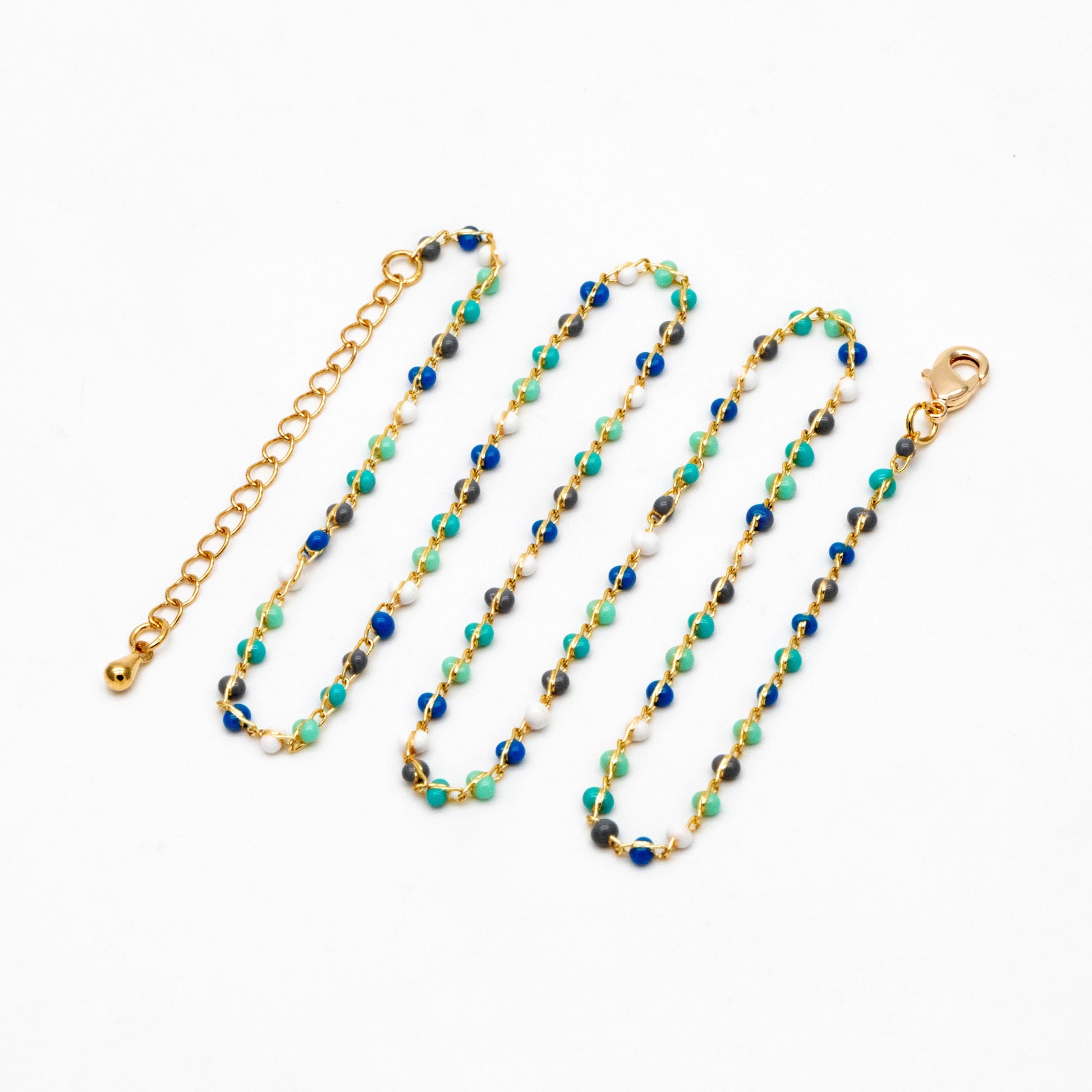 Mix Color Enamel Bead Chains 1.8mm, Finished Bracelet/ Anklet/ Necklace with Extender Chain, Gold plated Brass, Ready to Wear (#LK-615)