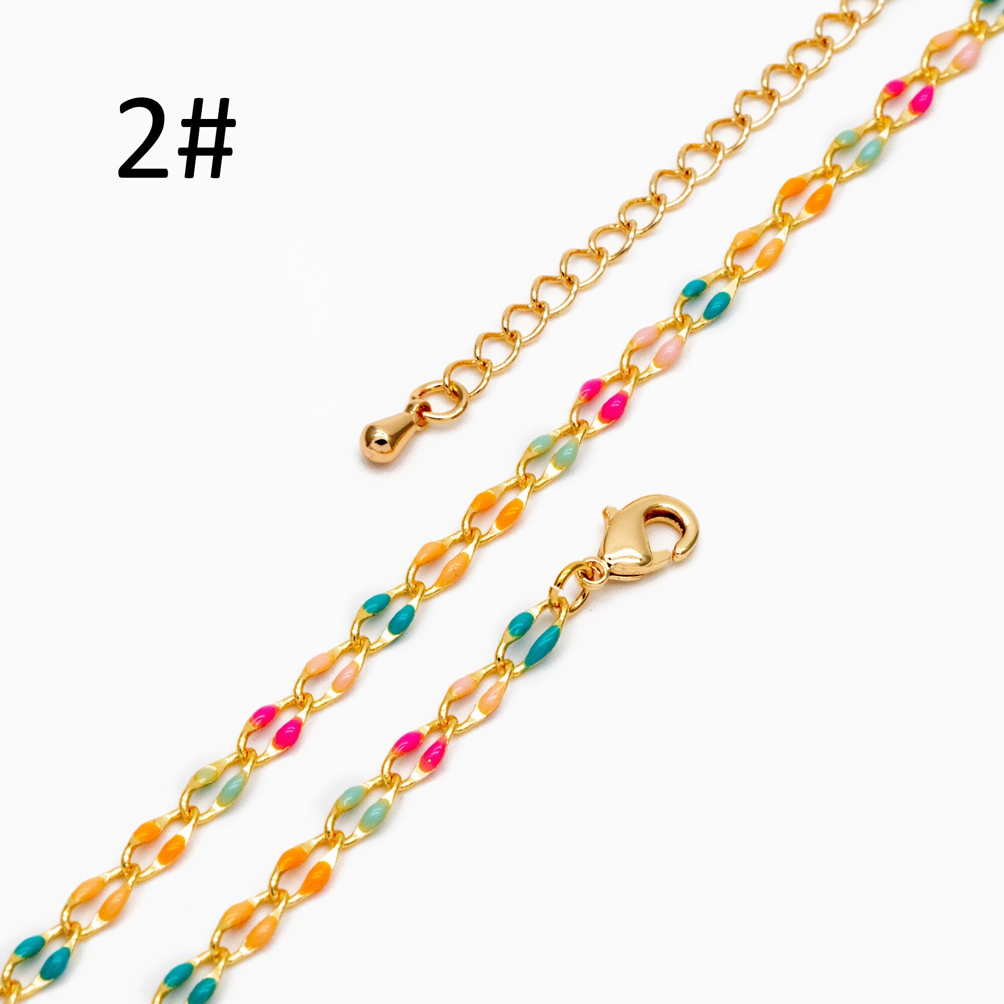 Mix Color Enamel Curb Chains 3mm, Finished Enamel Bracelet/ Anklet/ Necklace with Extender Chain, Ready to Wear (#LK-606)