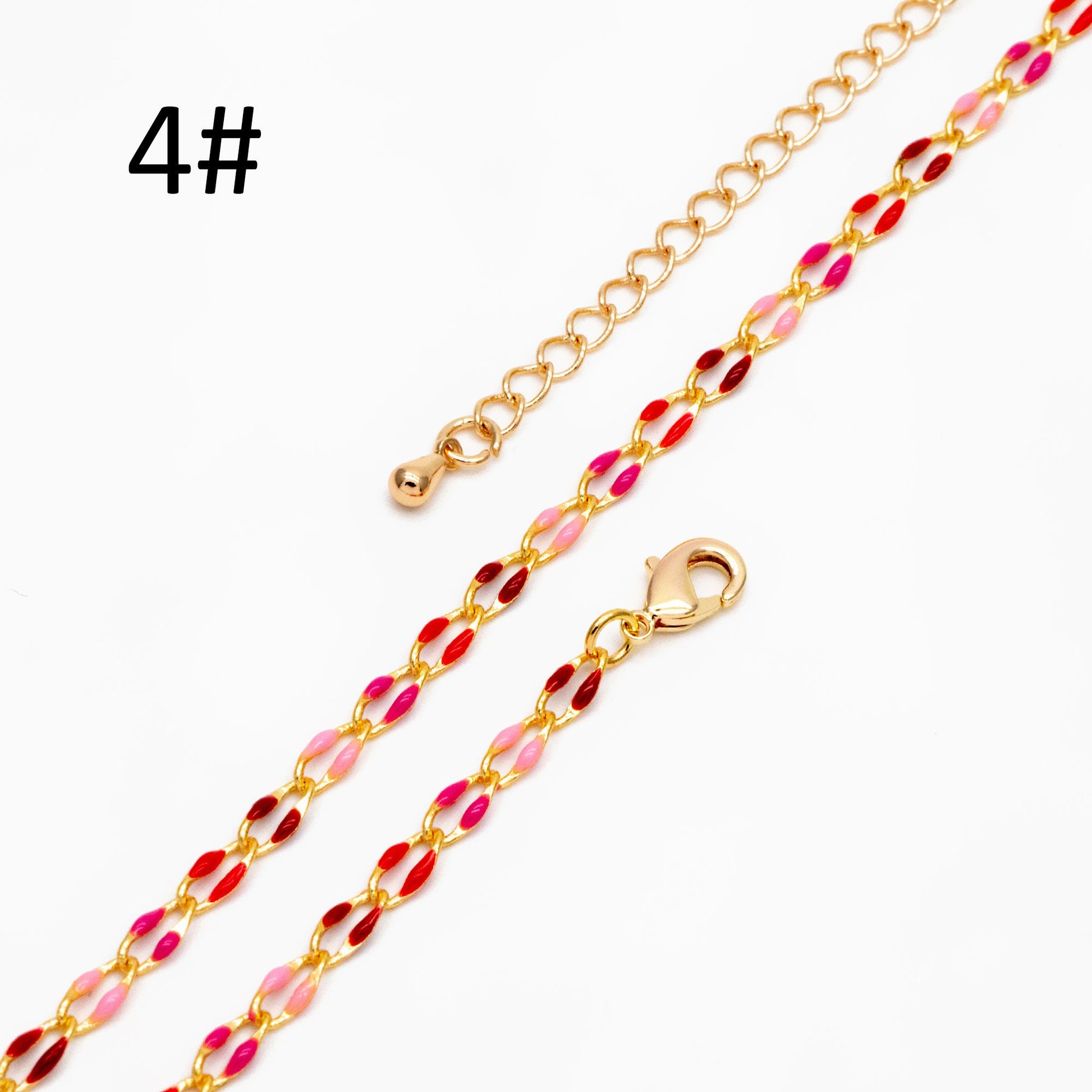 Mix Color Enamel Curb Chains 3mm, Finished Enamel Bracelet/ Anklet/ Necklace with Extender Chain, Ready to Wear (#LK-606)