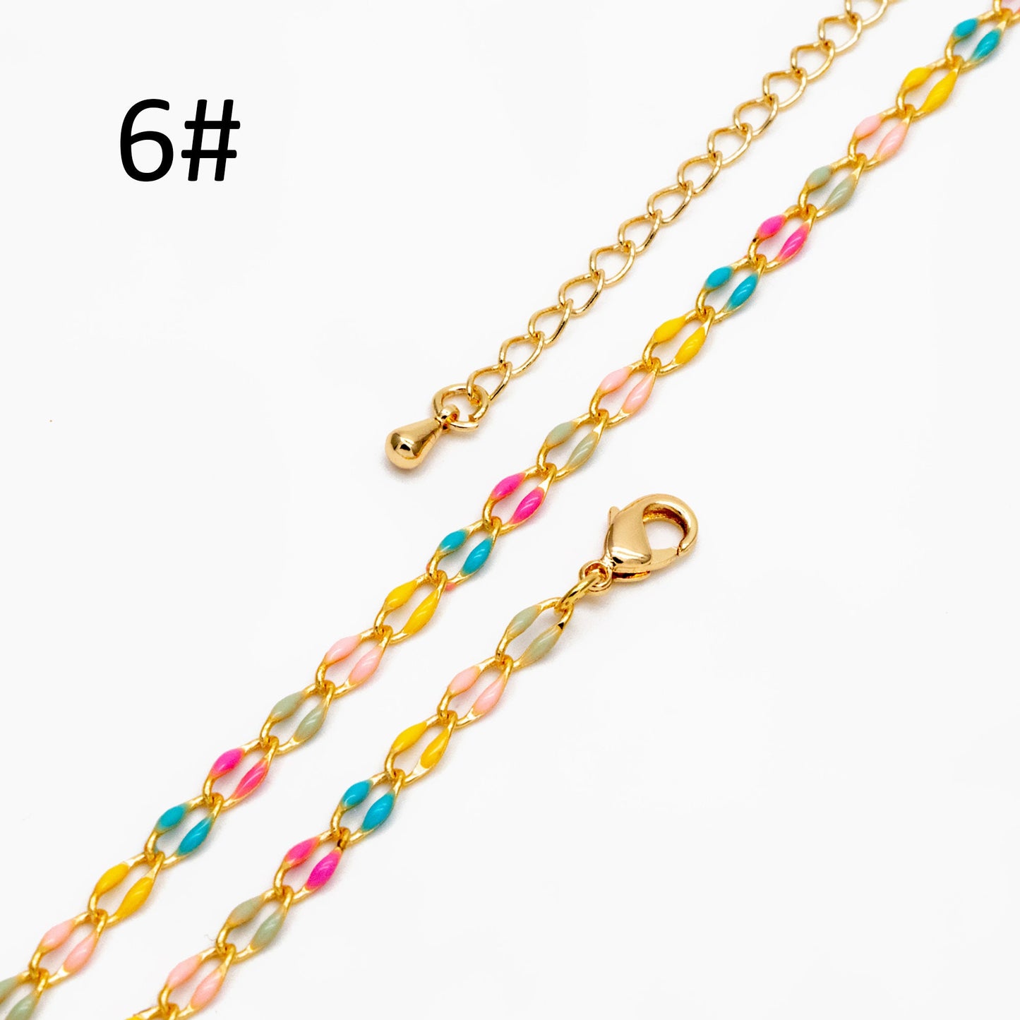 Mix Color Enamel Curb Chains 3mm, Finished Enamel Bracelet/ Anklet/ Necklace with Extender Chain, Ready to Wear (#LK-606)