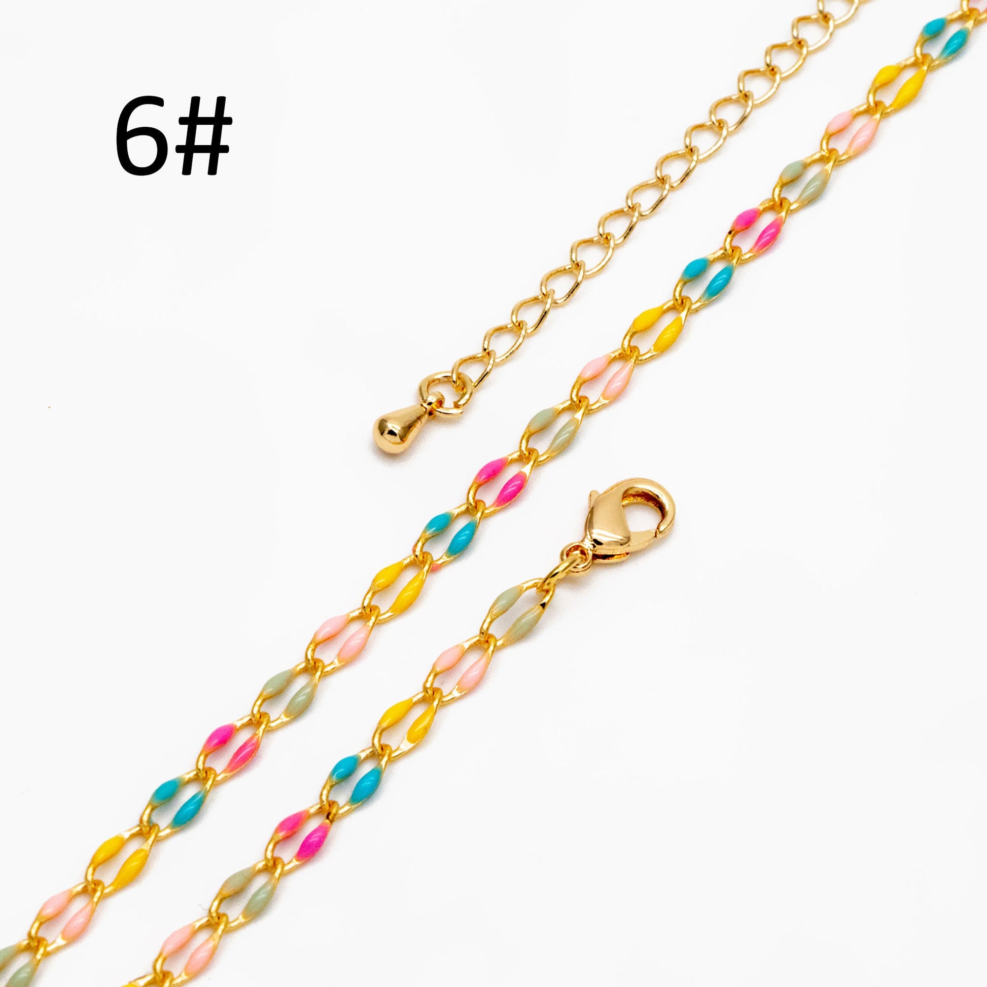 Mix Color Enamel Curb Chains 3mm, Finished Enamel Bracelet/ Anklet/ Necklace with Extender Chain, Ready to Wear (#LK-606)