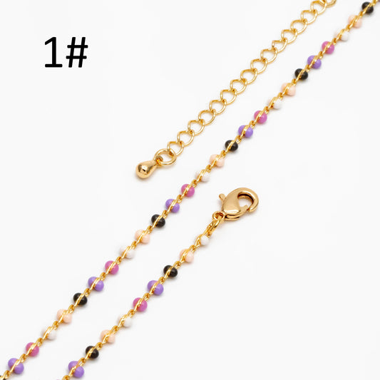 Mix Color Enamel Bead Chains 1.8mm, Finished Bracelet/ Anklet/ Necklace with Extender Chain, Gold plated Brass, Ready to Wear (#LK-615)