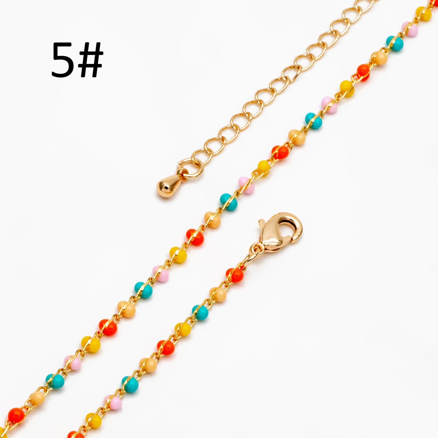 Mix Color Enamel Bead Chains 1.8mm, Finished Bracelet/ Anklet/ Necklace with Extender Chain, Gold plated Brass, Ready to Wear (#LK-615)