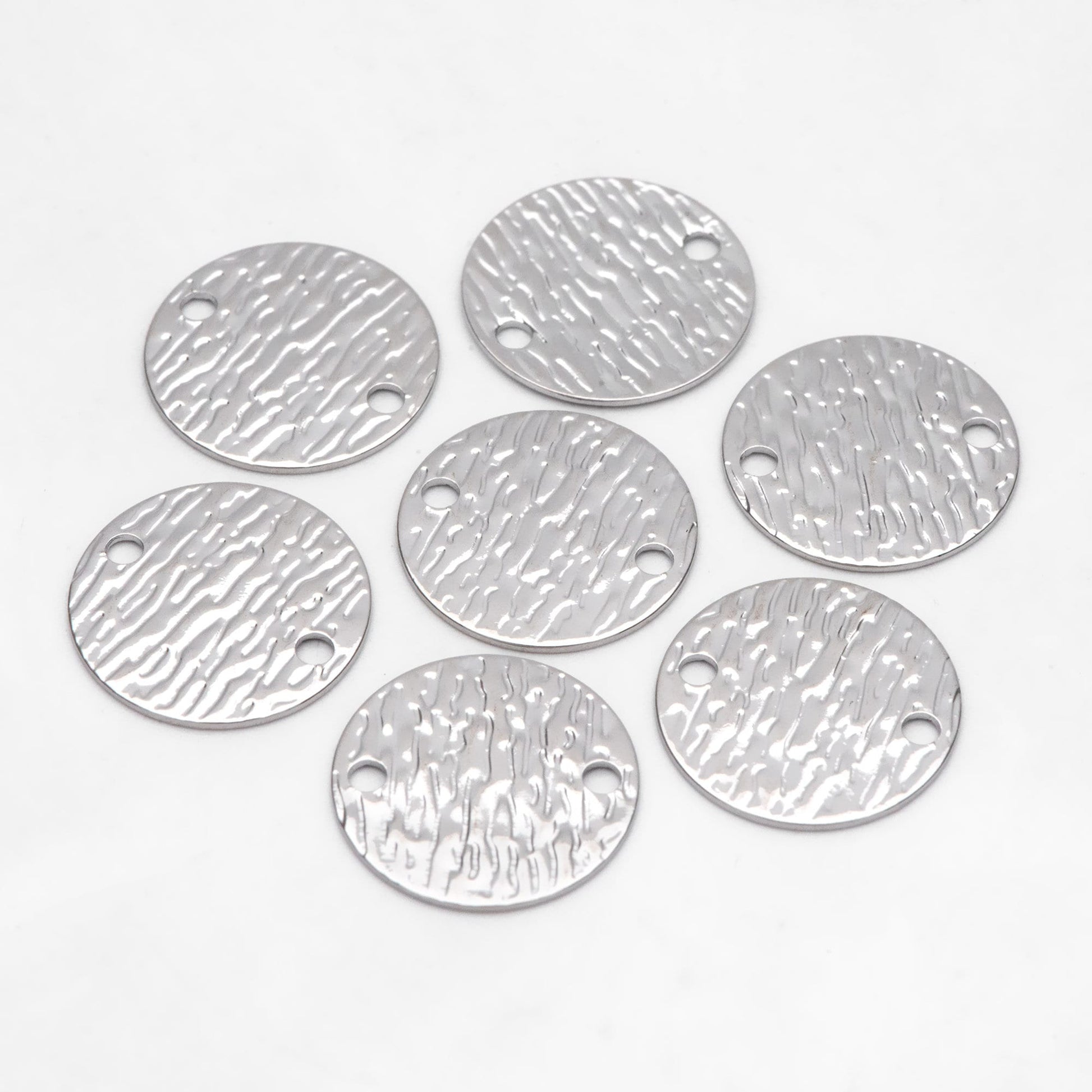 10pcs Gold/ Silver Tone Round Textured Disc Connectors 16mm, Gold/ Rhodium plated Brass Coin Disk Charms (GB-654-A)