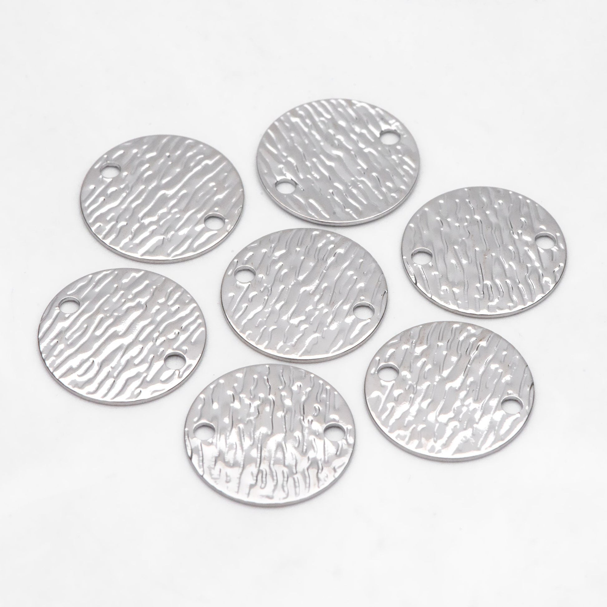 10pcs Gold/ Silver Tone Round Textured Disc Connectors 16mm, Gold/ Rhodium plated Brass Coin Disk Charms (GB-654-A)