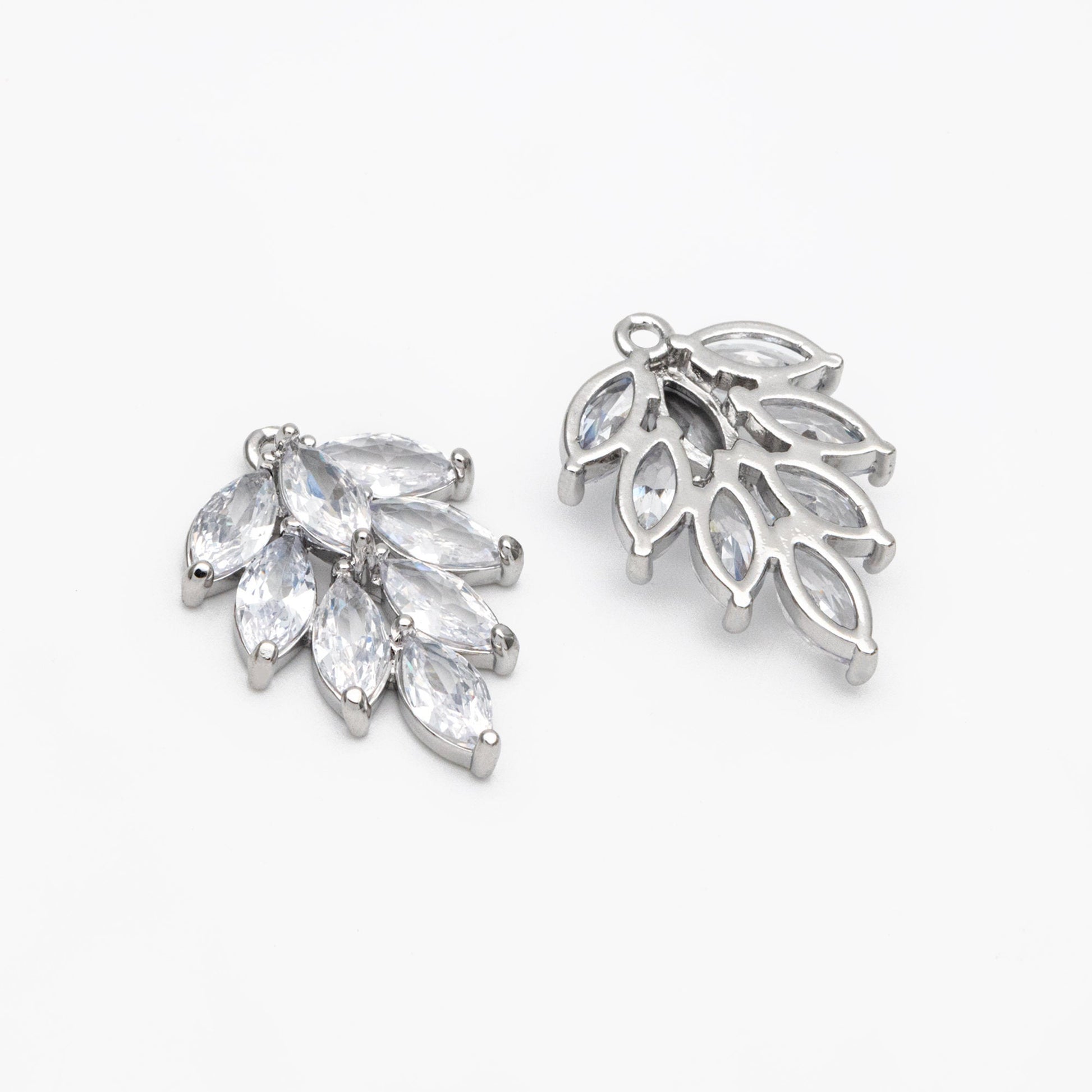 4pcs CZ pave Gold/ Silver Tone Leaf Charms, 18K Gold/ Rhodium plated Brass, 21/ 25mm, Cubic Zirconia Leaf Pendants (GB-3037)