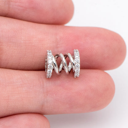 4pcs CZ Pave Tubular Charms: Gold/ Rhodium Plated Brass Pendants (GB-1412-1)