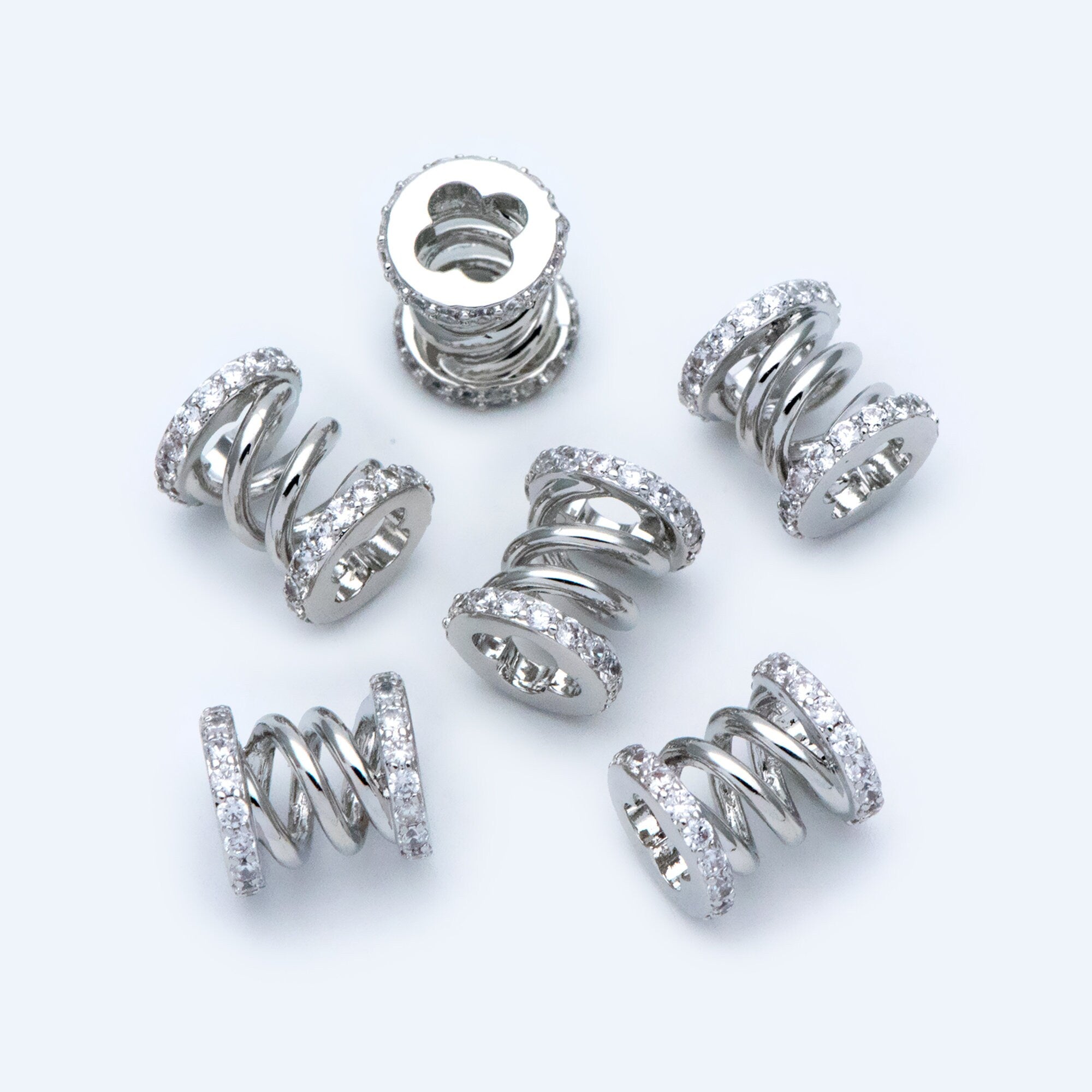 4pcs CZ Pave Tubular Charms: Gold/ Rhodium Plated Brass Pendants (GB-1412-1)