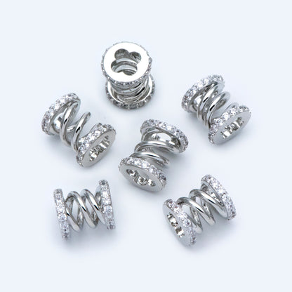 4pcs CZ Pave Tubular Charms: Gold/ Rhodium Plated Brass Pendants (GB-1412-1)