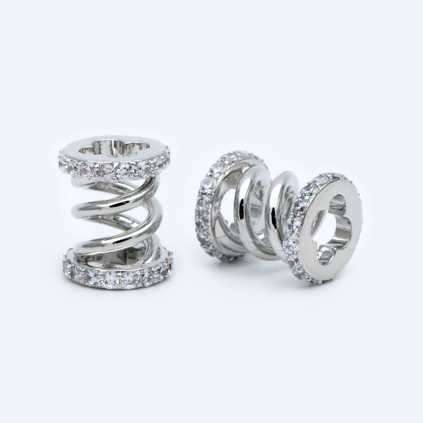 4pcs CZ Pave Tubular Charms: Gold/ Rhodium Plated Brass Pendants (GB-1412-1)