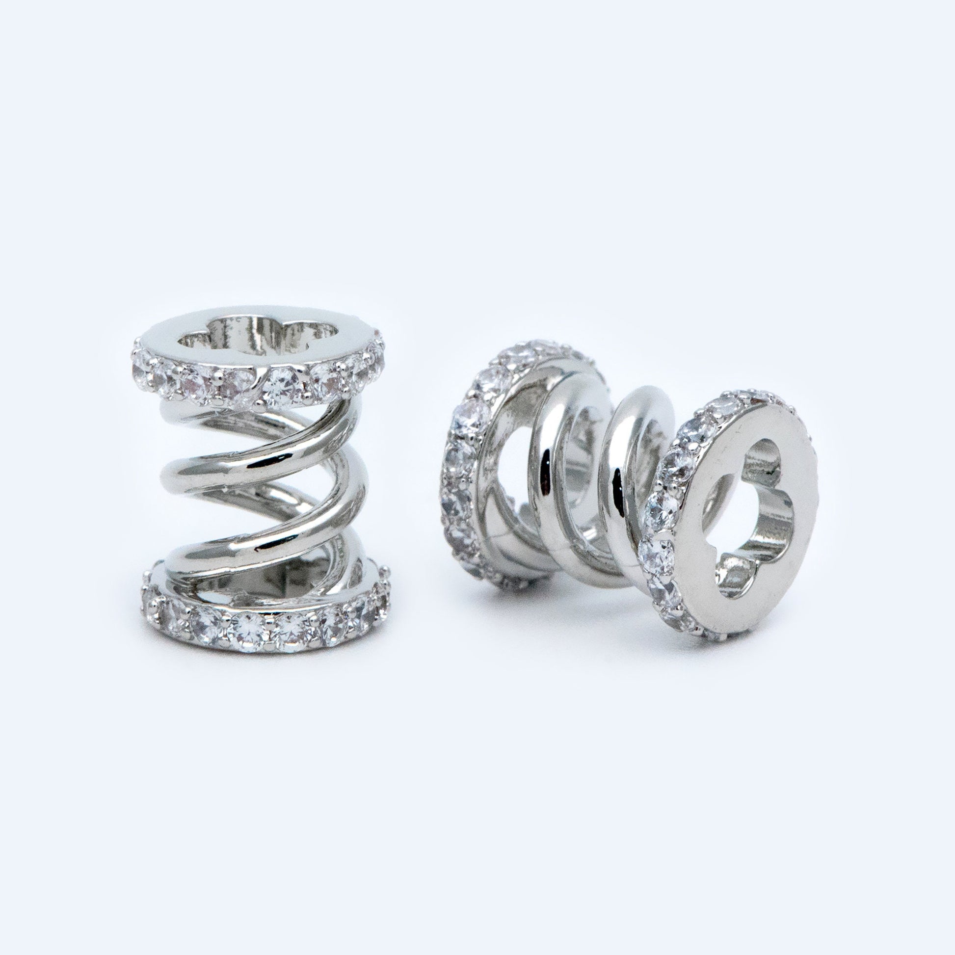 4pcs CZ Pave Tubular Charms: Gold/ Rhodium Plated Brass Pendants (GB-1412-1)