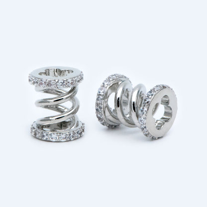 4pcs CZ Pave Tubular Charms: Gold/ Rhodium Plated Brass Pendants (GB-1412-1)