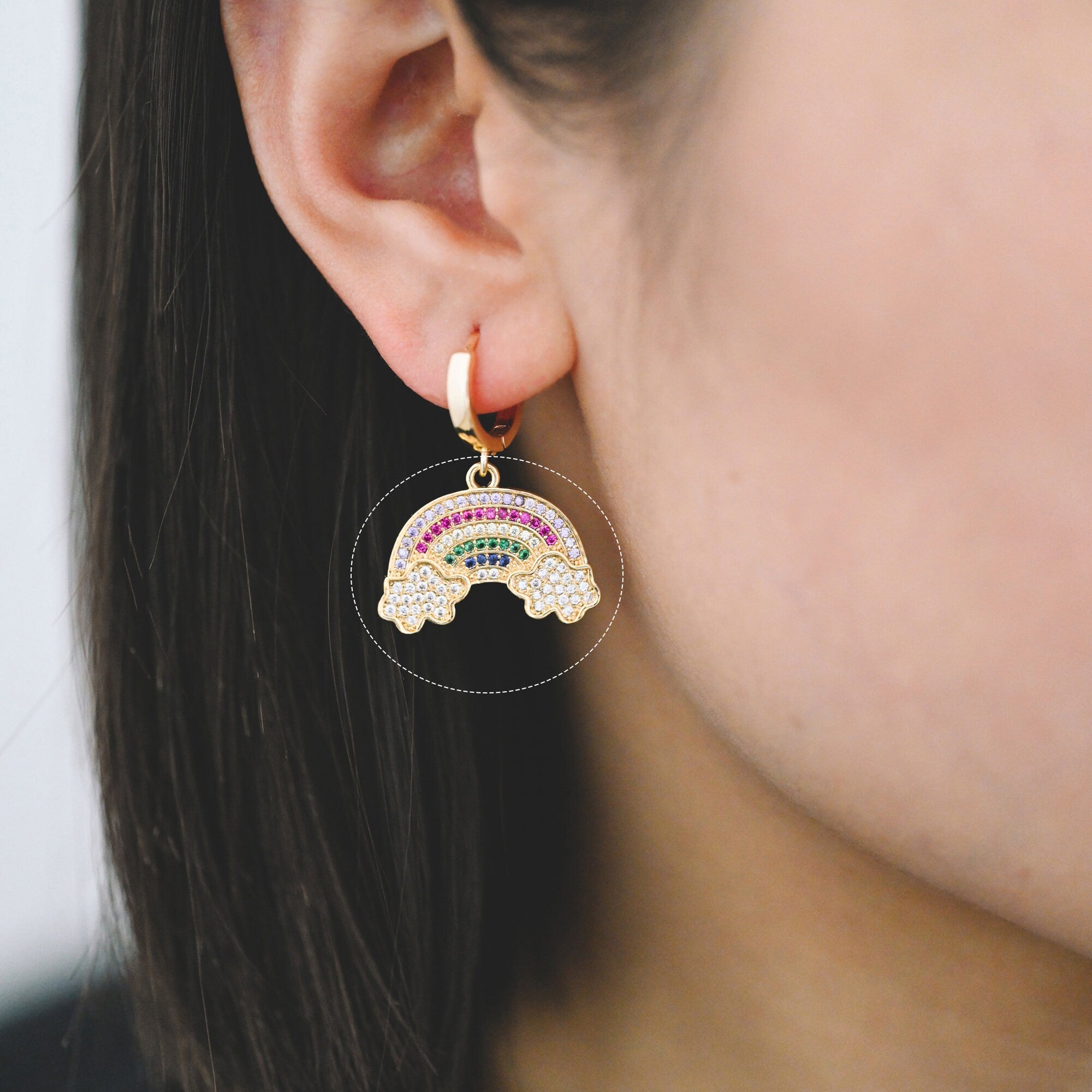 4pcs Gold Rainbow Charms 18x24mm, Cubic Zirconia Pave Rainbow, 18K Gold plated Brass Rainbow Pendants (GB-2348)